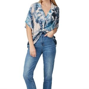 Fifteen Twenty Blue and White Tie Front Button Down Shirt